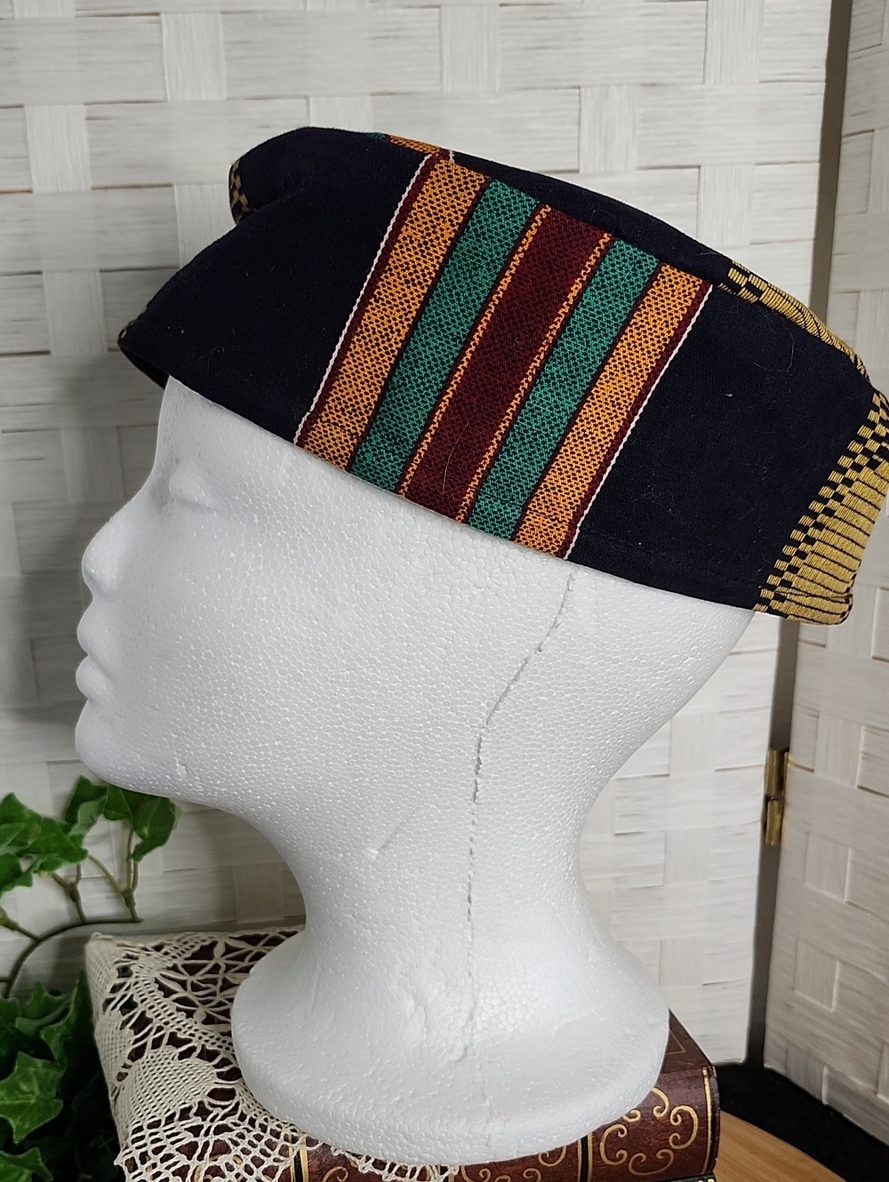 👉*COLORFUL* TRADITIONAL STRIPED WOVEN KENTE KUFI CAP HAT ~HAND-CRAFTED